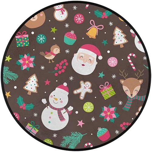 Miniatura 2 de Christmas Cute Santa Elk 05 Round Area Rug 3ft Machine Washable Circular Rugs for Dining Room Table Bedroom Playroom Throw Rugs for Dog Living Room