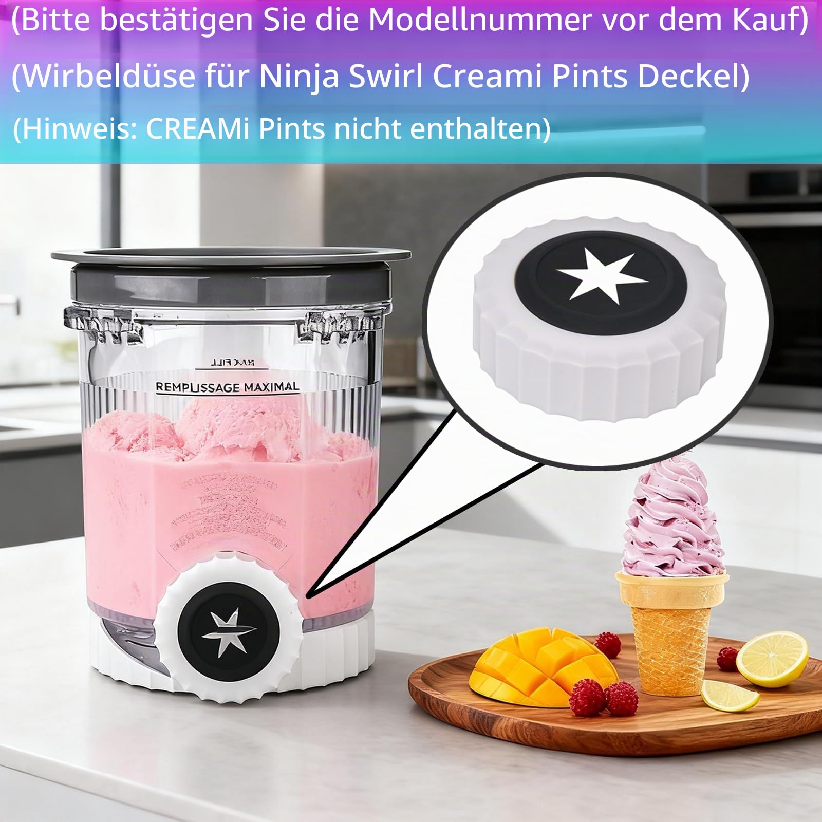 6 Sets Wirbeldüse für Ninja Swirl Creami Pints Deckel, weiche Servierdüse für Ninja Swirl Creami NC701 & NC700 Pints Deckel, (6 Gruppen von verschiedenen Formen) (6, schwarz)