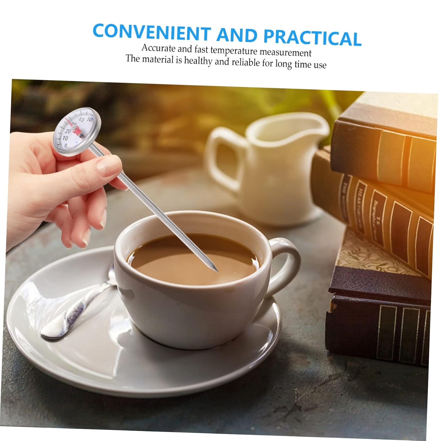 Instant Read Milk Probe Thermometer for Coffee Cooking, Silver