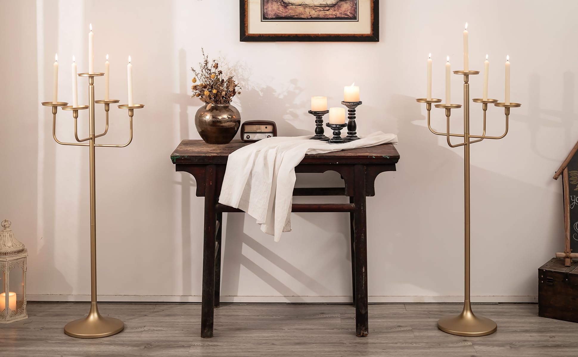 Romadedi Candelabra Tall Candle Holder - 47 inch Floor Gold Candle Holders Wedding Centerpiece for Pillar Candlestick Centerpiece Decor: Gold 1