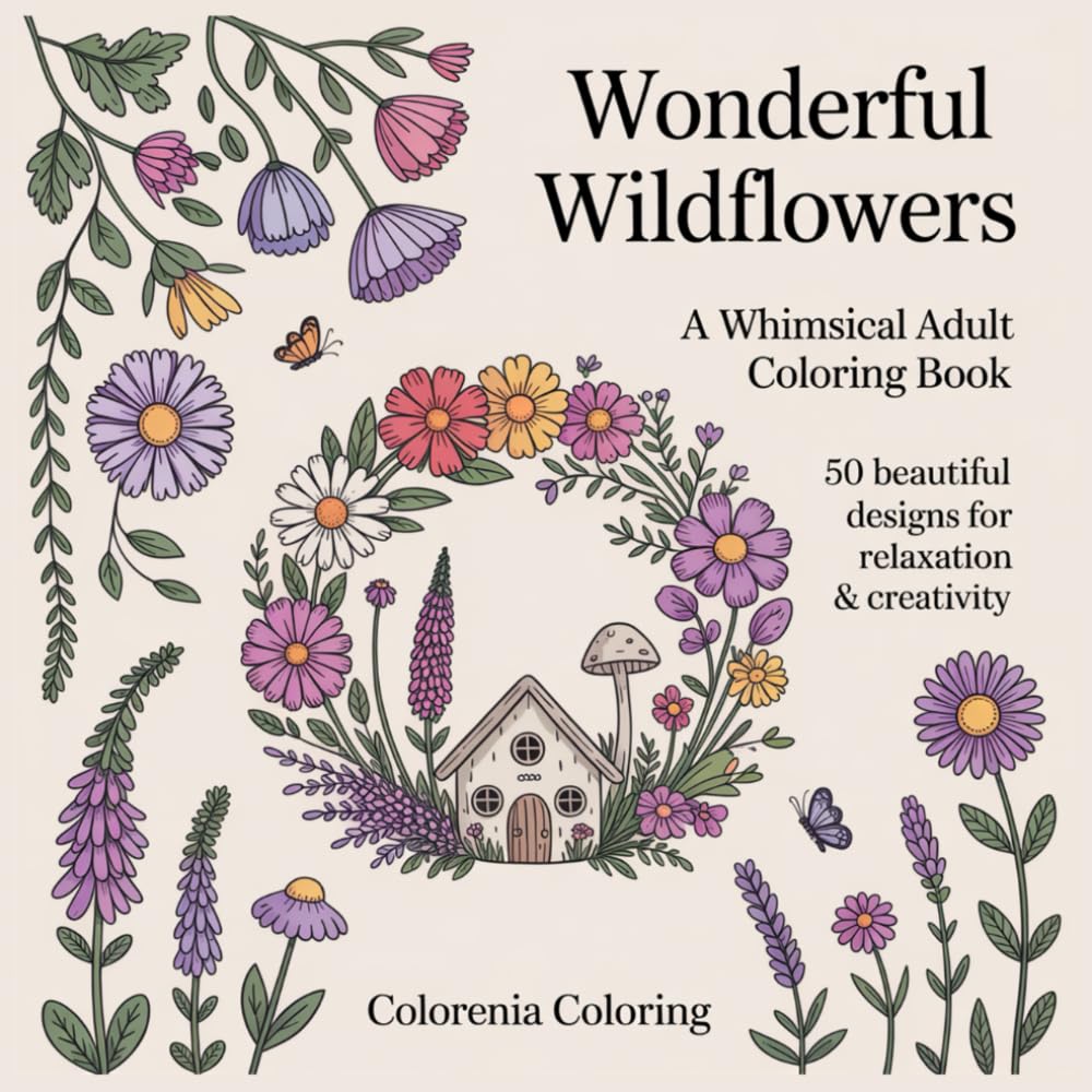 Wonderful Wildflowers Coloring Book: 50 Intricate Wildflower Designs with Fantasy Cottages, Mandalas and Wildlife for Adults Relaxation: 50 Beautiful ... for Relaxation, Creativity and Stress Relief