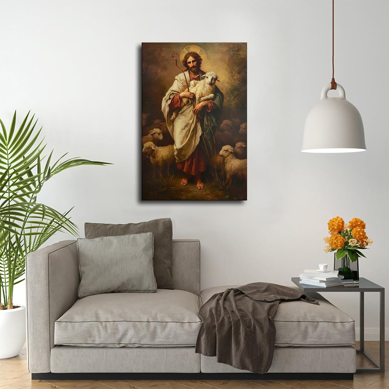 Jesus Christ Oil Painting Renaissance Wall Art The Good Shepherd Jesus Print Poster Picture HD Print Poster Retro Painted Modern Home Bedroom Room Aesthetic Decoration Canvas Art (08x12inch Unframed) image 3
