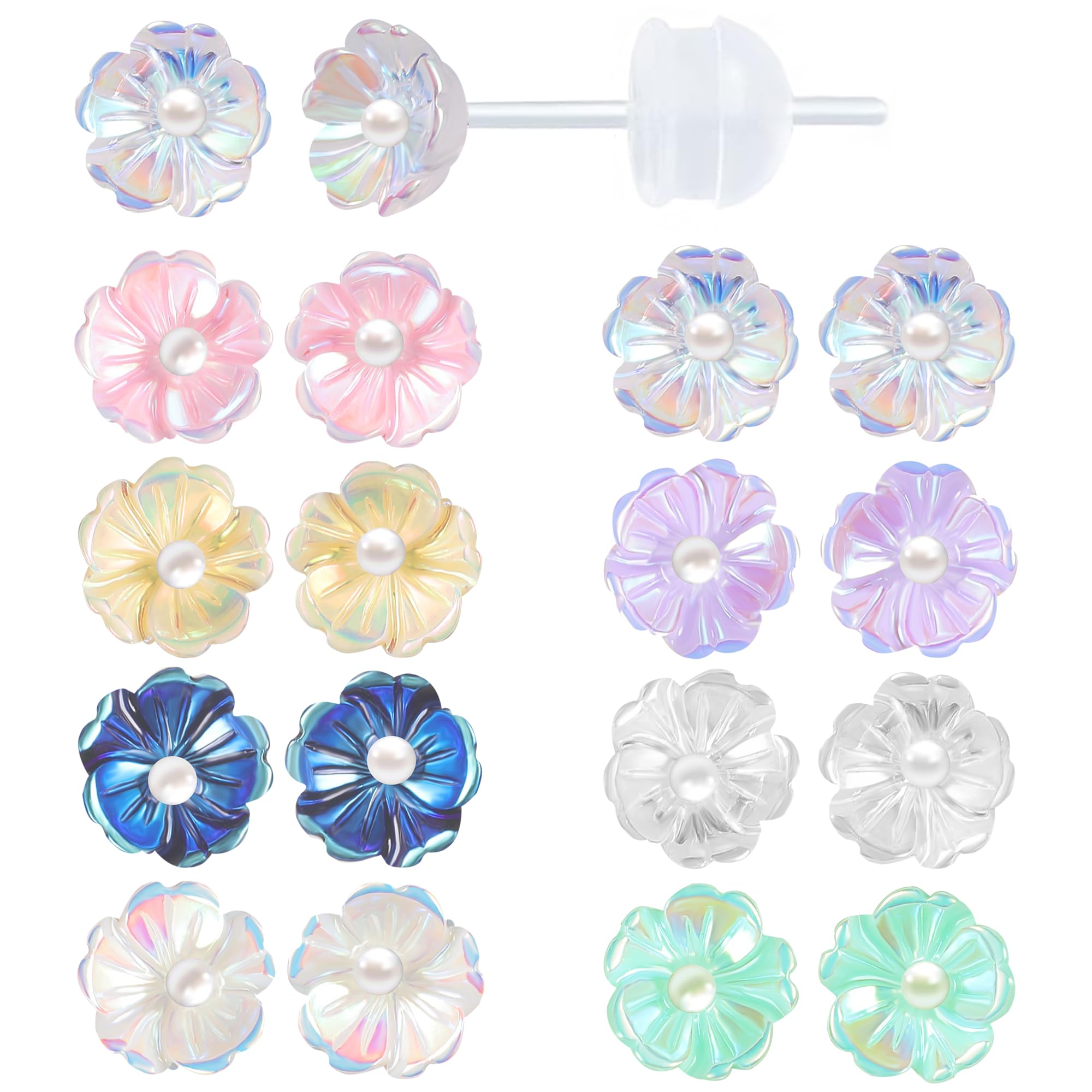 KASFREE Plastic Earrings for Sensitive Ears - Girls & Women's Flower Stud Post Earrings