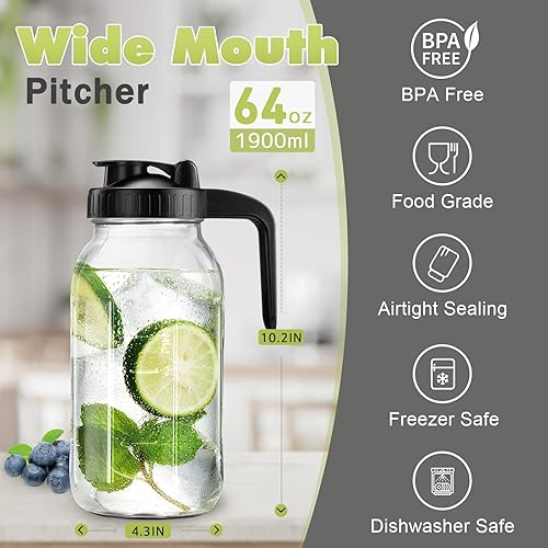 Miniatura 6 de Mason Jar - Tapa con boquilla para verter en forma de V, jarra con tapa, 1 galón, doble a prueba de fugas, jarra de leche materna de 64 onzas para