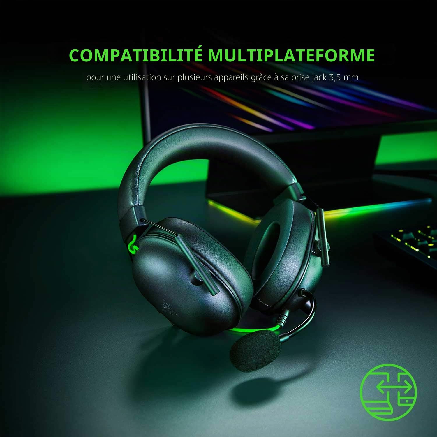 Razer Casque de Jeu BlackShark V2 X : Son Surround 7.1 50 mm Pilote Mousse à mémoire de Forme – PC, PS4, PS5, Nintendo Switch, Xbox One, Xbox Series X & S, Mobile – Jack 3,5 mm Noir