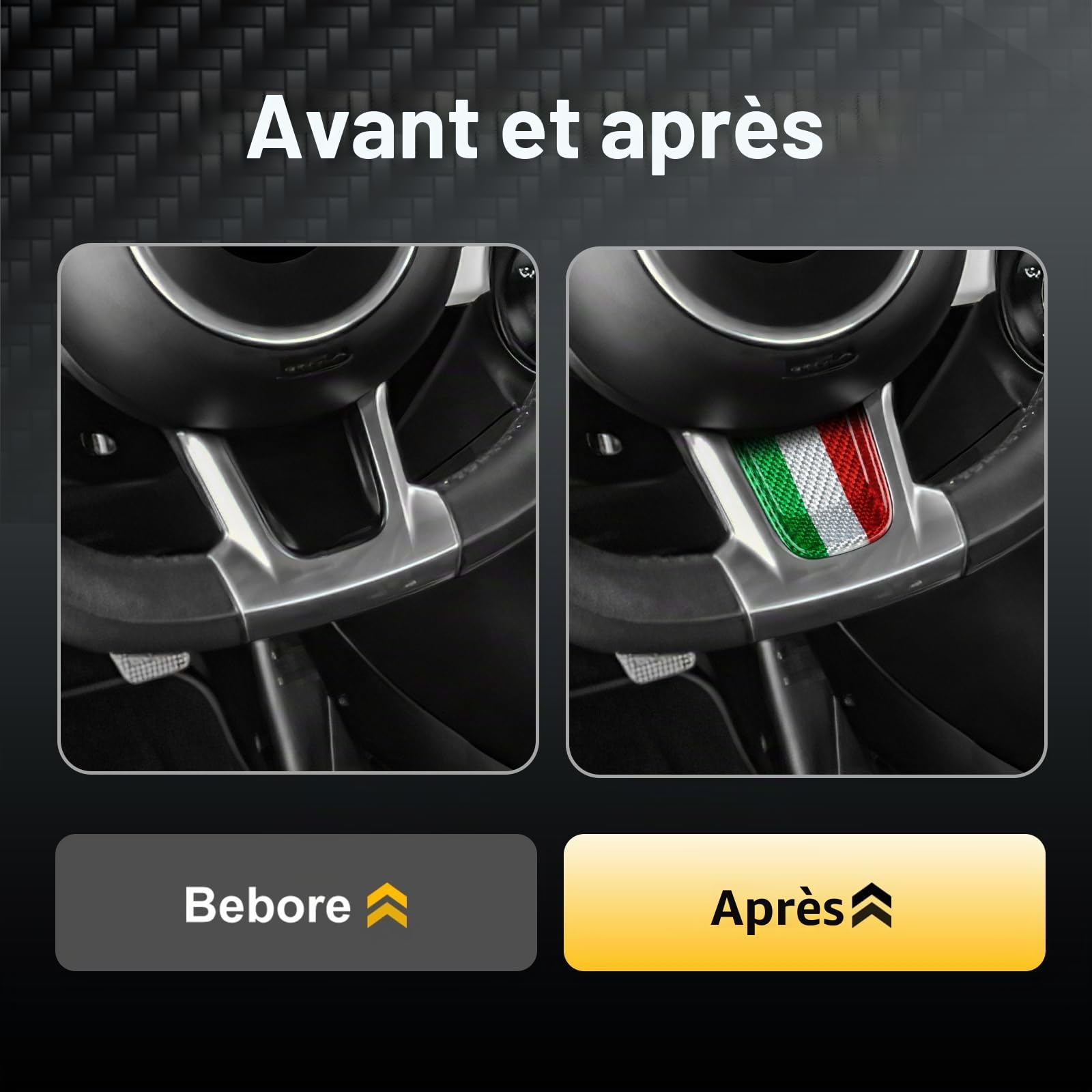 KUNGKIC Pour FIAT 500 Abarth 595 2020 2021 2022 2023 2024 Véritable fibre de carbone dur voiture volant couvre-menton panneau de volant décoratif décoration intérieure autocollant accessoires, cadeau