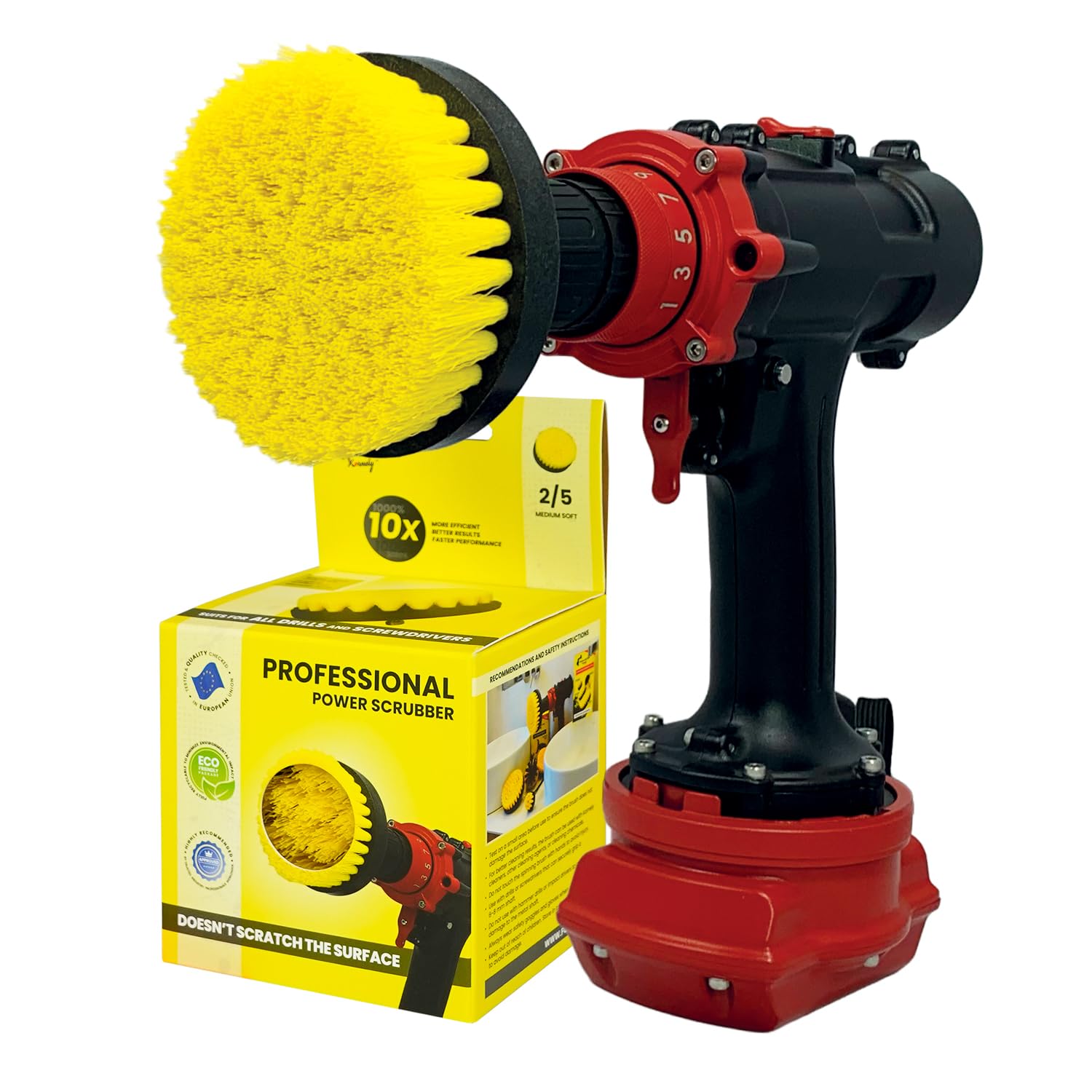 Kornely Yellow Premium Drill Brush Professional – Medium-Soft 10 Cm | Scratch-Free Cleaning Brush For Tile, Grout, Bathtub, Shower, Fibreglass And Ceramic Surfaces