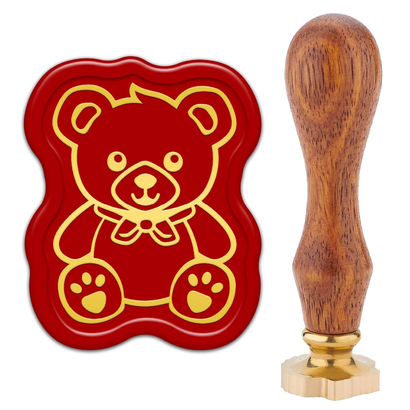 CRASPIRE Teddy Bear Wax Seal Stamp Brass Sealing Stamp Retro Vintage Animal Doll Pattern Removable Golden Metal Head with Wooden Handle for DIY Wedding Invitations Envelopes Thanksgiving Wrapping