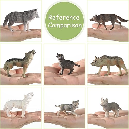 Miniatura 6 de Skylety 8 figuras de lobos, decoración de animales de lobo, figuras de animales de zoológico de la selva, decoración de pasteles de lobo,
