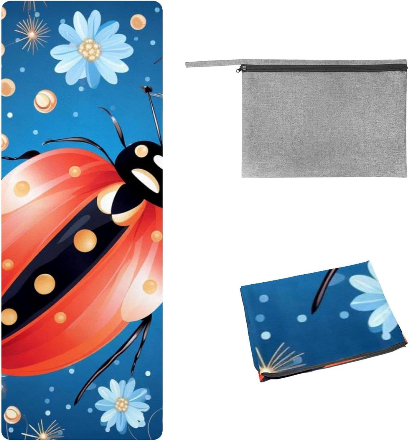 Yoga Towel, Ladybug Pattern Non Slip Sweat Absorbent Hot Yoga Mat Towel for Hot Yoga, Pilates and Fitness - 72.8" x 26.8"