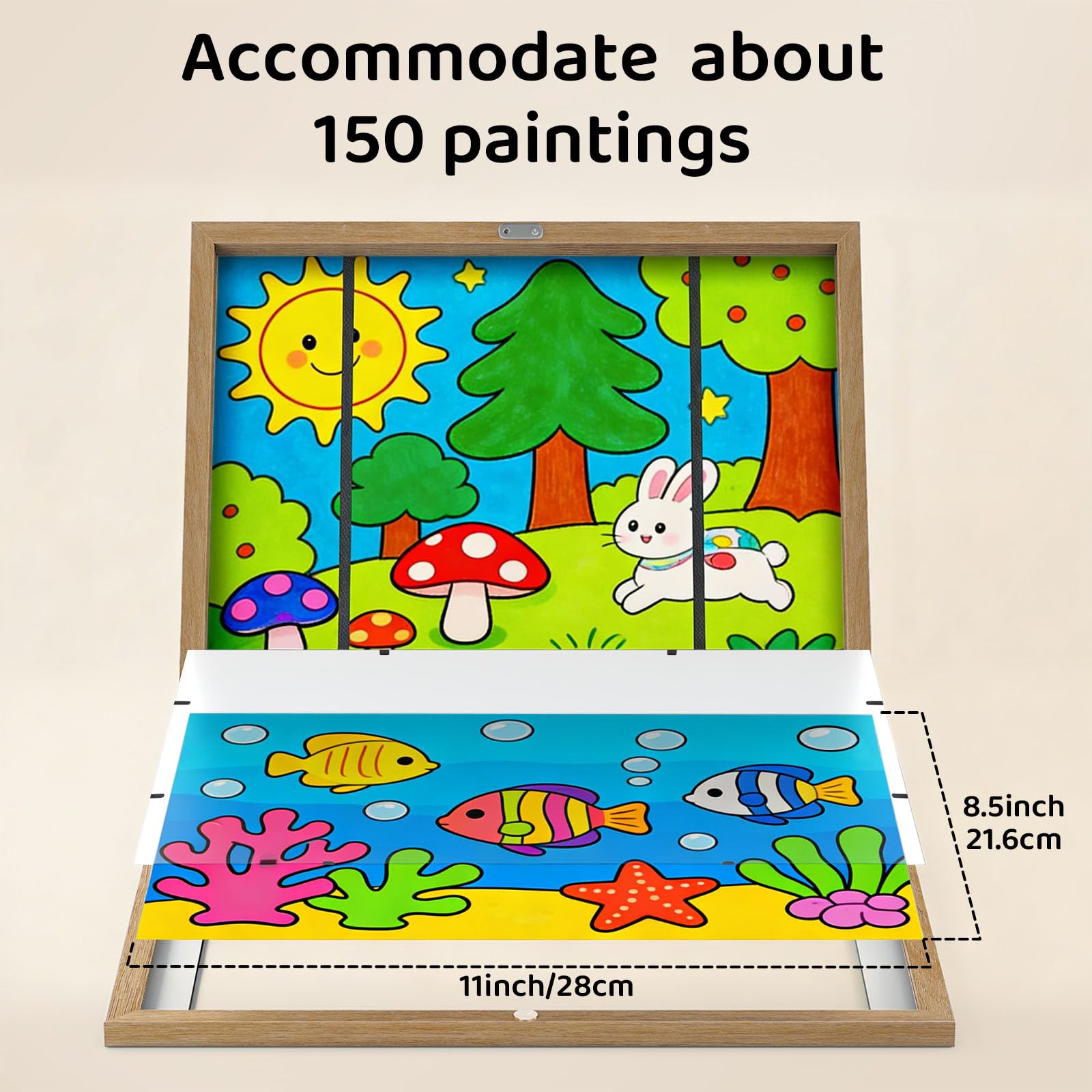 THMINS Confezione da 2 cornici artistiche in legno per bambini, 21 x 28 cm, apertura frontale e spazio per opere d'arte, disegni, artigianato 3D
