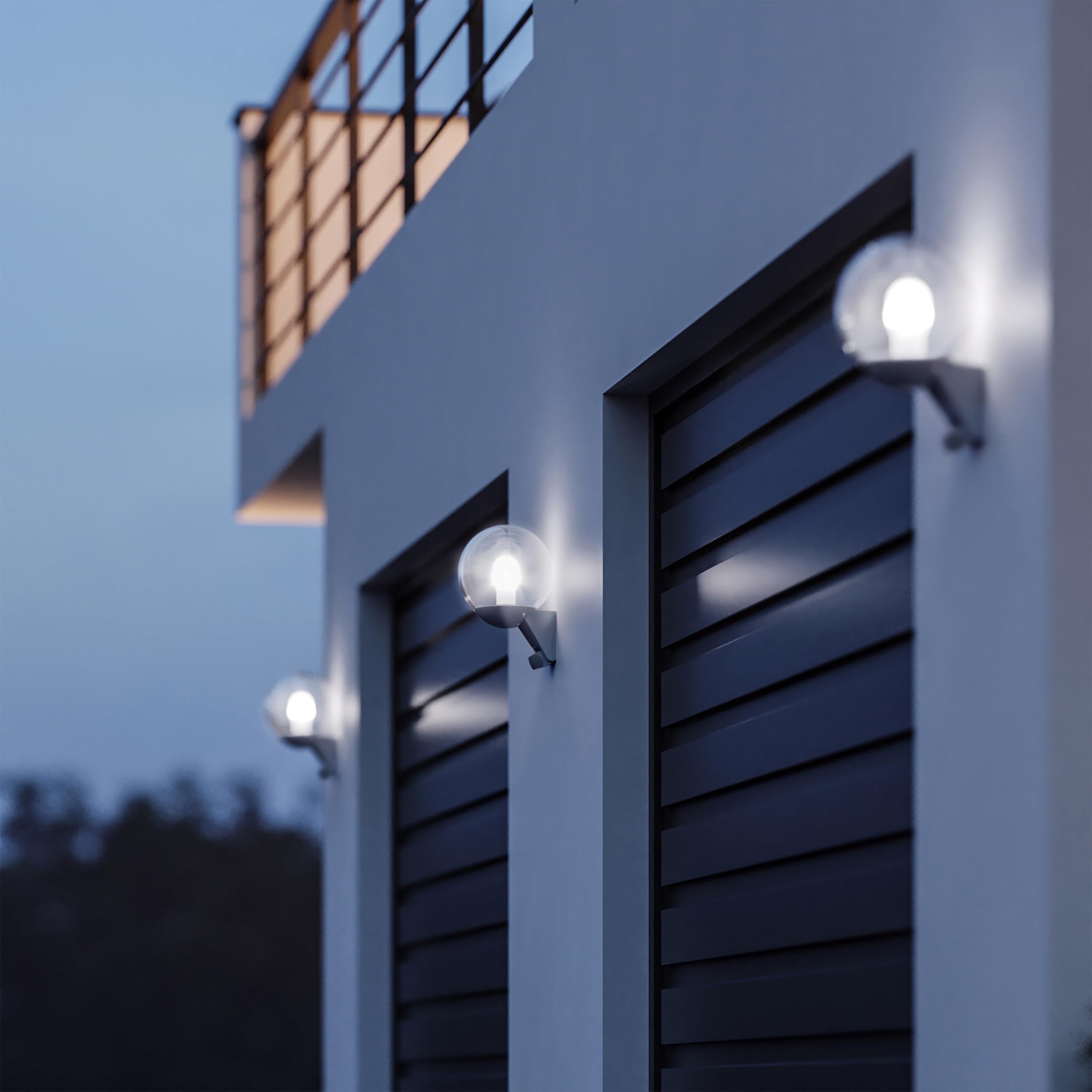 Steinel L 595 S Lampa zewnętrzna z czujnikiem ruchu, antracytowa lampa zewnętrzna z szklaną kulą, gwint E27, oświetlenie domu, tarasu i wejścia