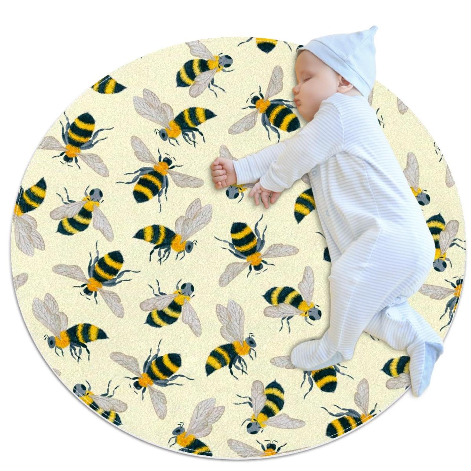 Tapis de salle de bain abeille rond 1m antidérapant pour chambre