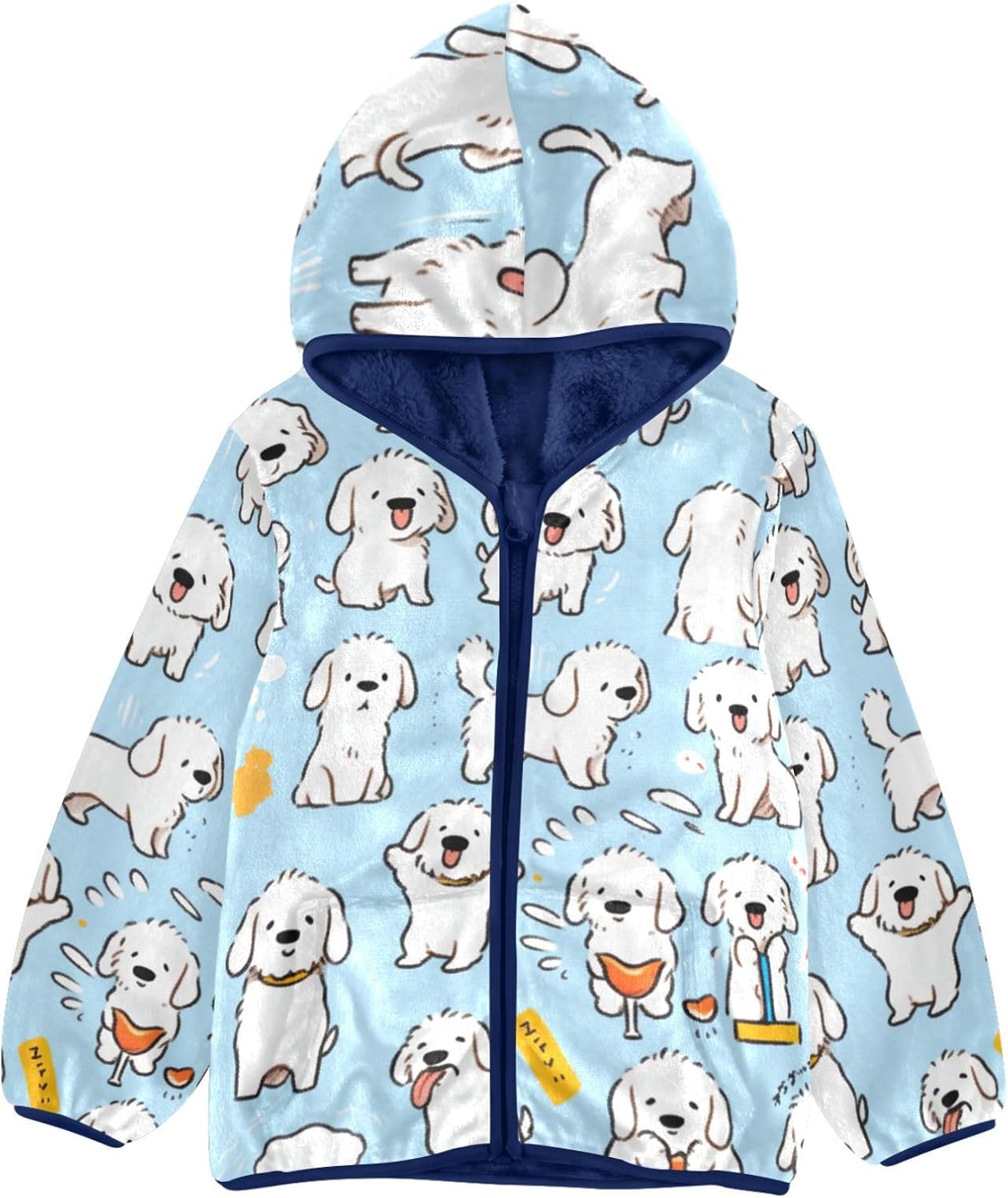 White Lines Dog Cute Cartoon Toddler Light Jackets Outerwear Jackets Navy Blue Baby Boy Girl Clothes