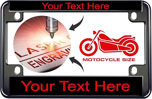 Miniatura 21 de Marco de matrícula de metal para motocicleta, grabado con láser, tamaño estándar, con diseño de texto personalizado, acabado color plomizo, texto
