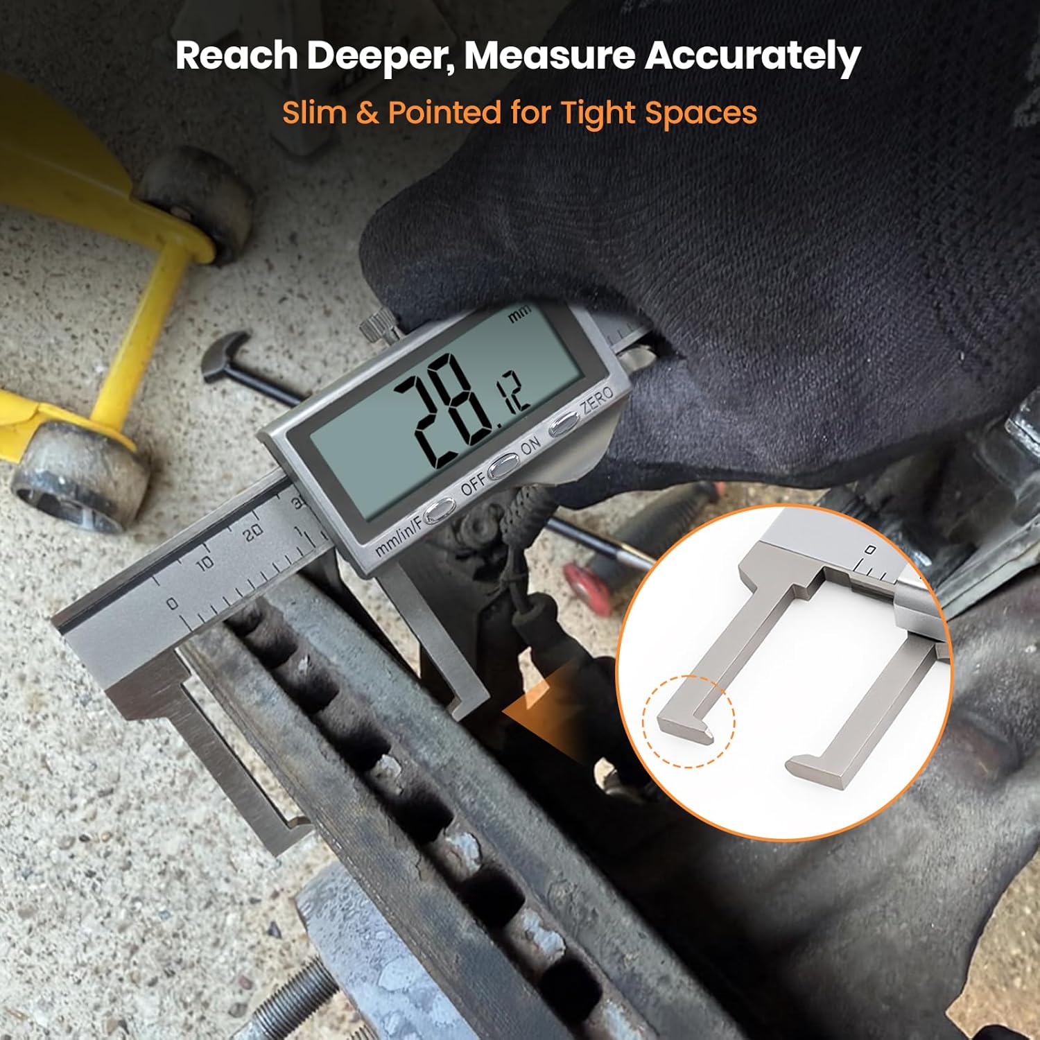 HARDELL Digital Caliper, Disc Brake Rotor Micrometer- F/MM/in, Brake Measuring Tool with Caliper, Large LCD Screen, 6" Stainless Steel Vernier Caliper for Disc Brake, Tread Depth Gauge & Storage Case