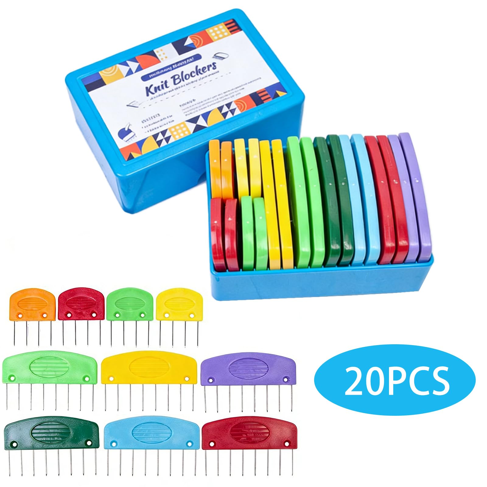 20 Pezzi Knit Blockers Box, Pettini per Blocchi per Maglia, Pettini Bloccanti per Lavori a Maglia, Set di Combs per Ferri a T, Lavoro Fisso per Maglieria Sciarpe e Maglioni, Colorata