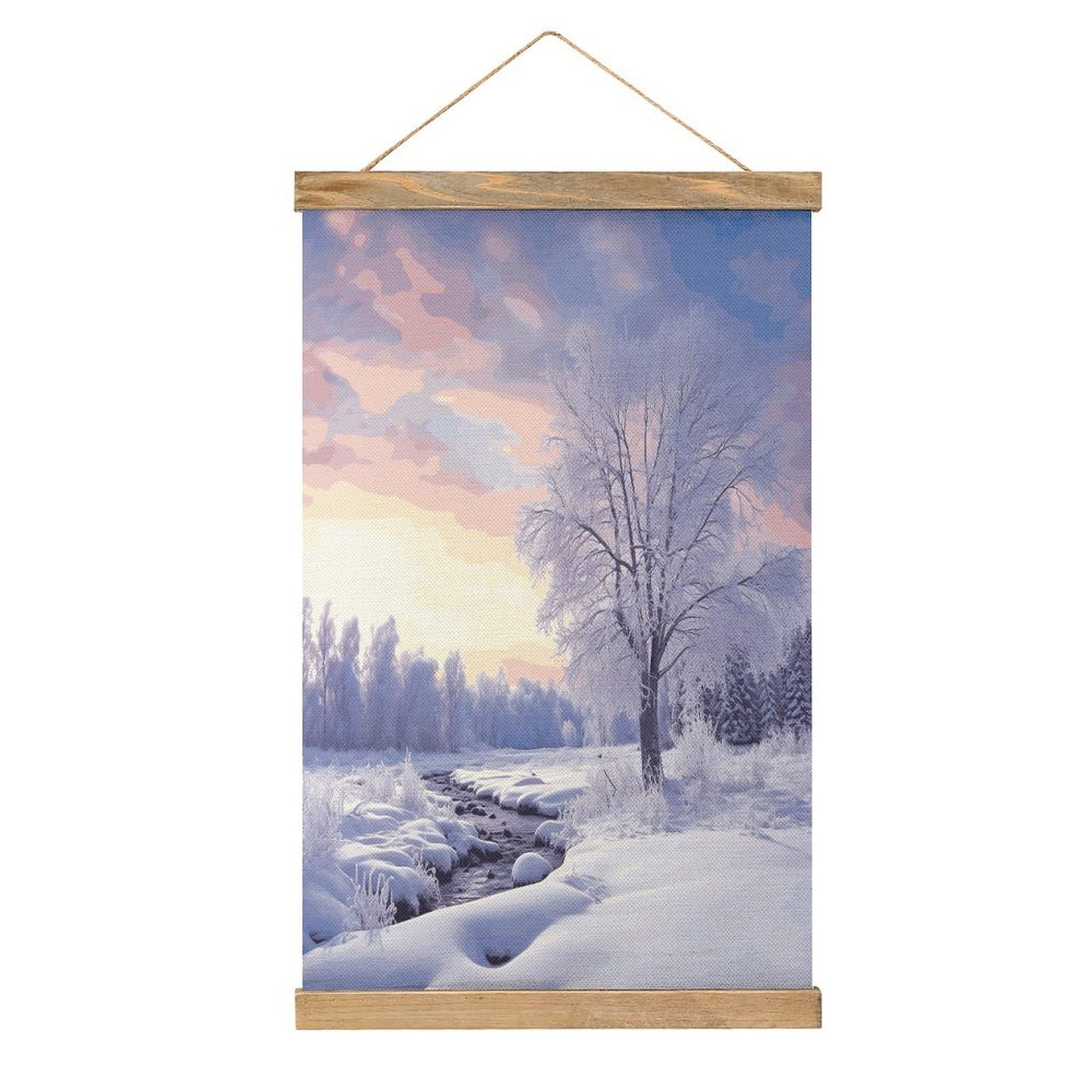 VstaDank Winter Landscape Poster with Wooden Frame Hanger Art Painting Wall Decor Poster Wall Hanging Wooden Frame 13x20 Wood Poster Hanger for Photo Picture Art Canvas Print Artwork