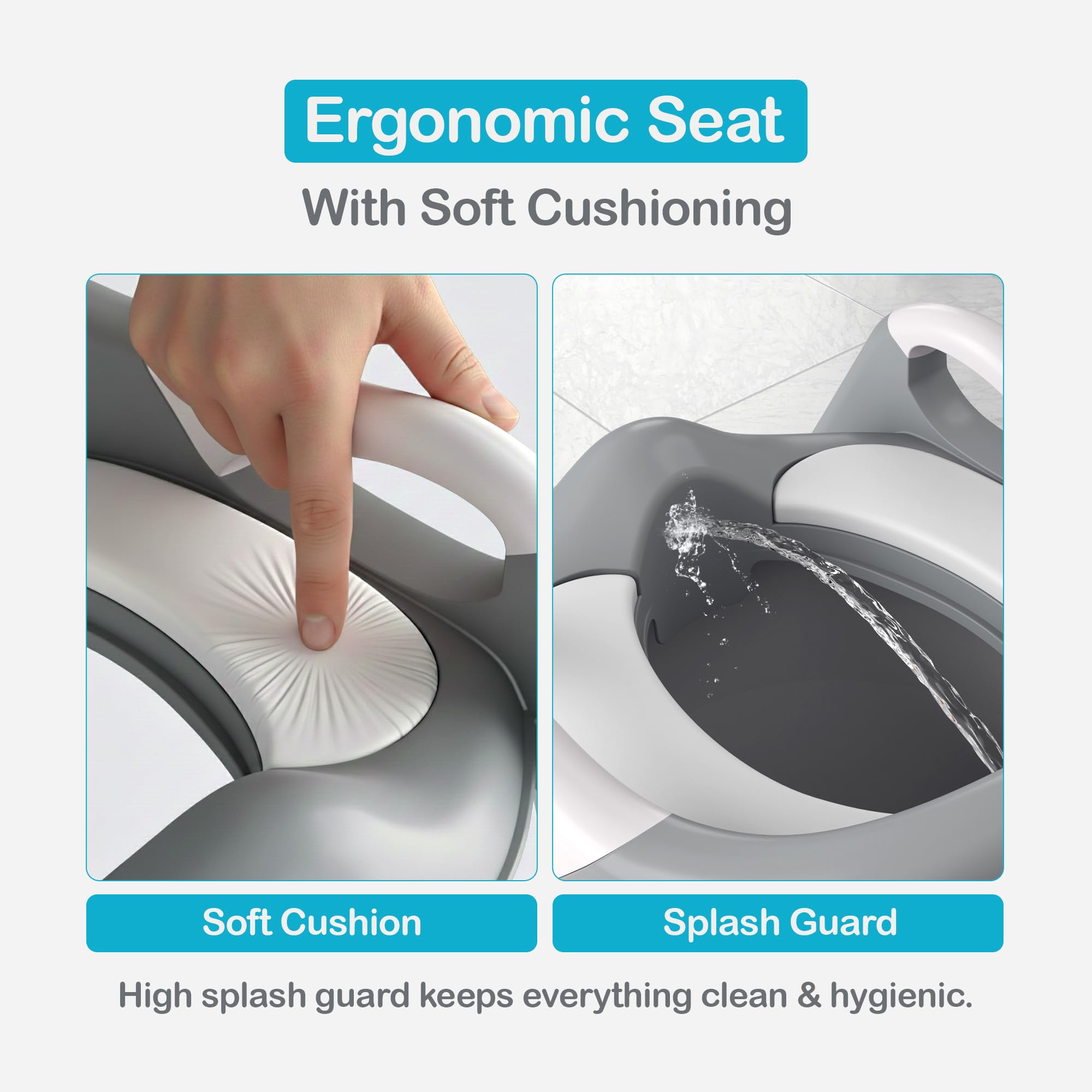 Asiento de inodoro 3 en 1 para niños pequeños con protector contra salpicaduras, almohadilla antideslizante y taburete para niños y niñas (gris)