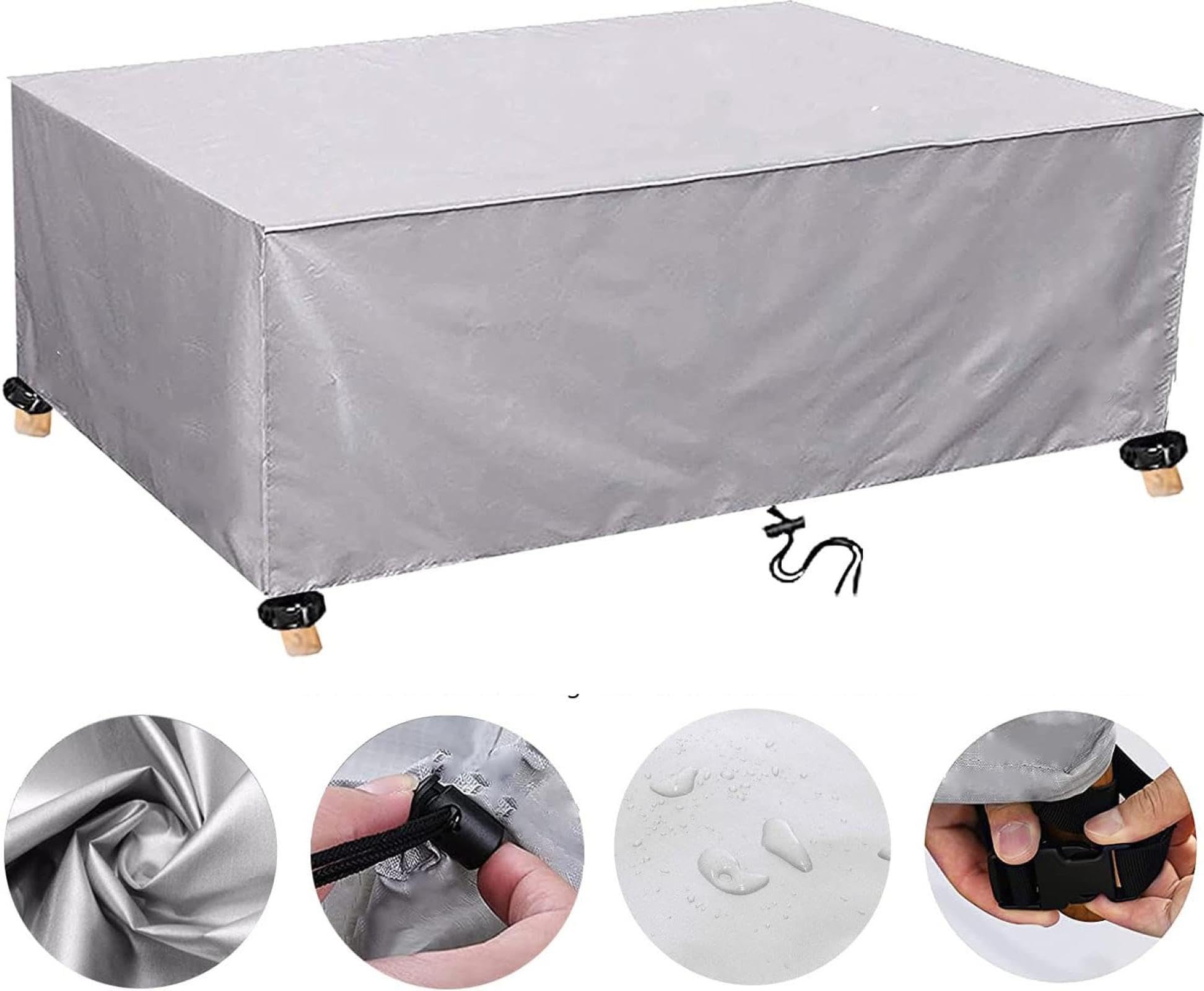 Cubierta de tejido Oxford 420D para muebles de jardín con impermeable, resistente al viento, anti UV, resistente a desgarros, para muebles de jardín, muebles de terraza, rectangular, 300 x 130