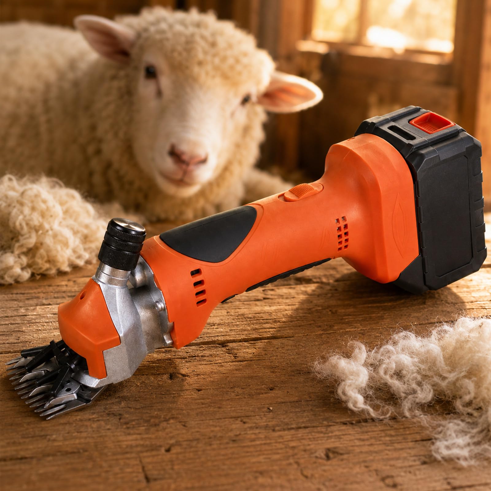 Tosatrice Elettrica per Pecore 2026 Aggiornata, Tosatrice Ricaricabile 550W con 6 velocità, Macchina Portatile per Tosare Lana di Pecore, Capre e Alpaca, con 2 Lame Orange-2Batteries