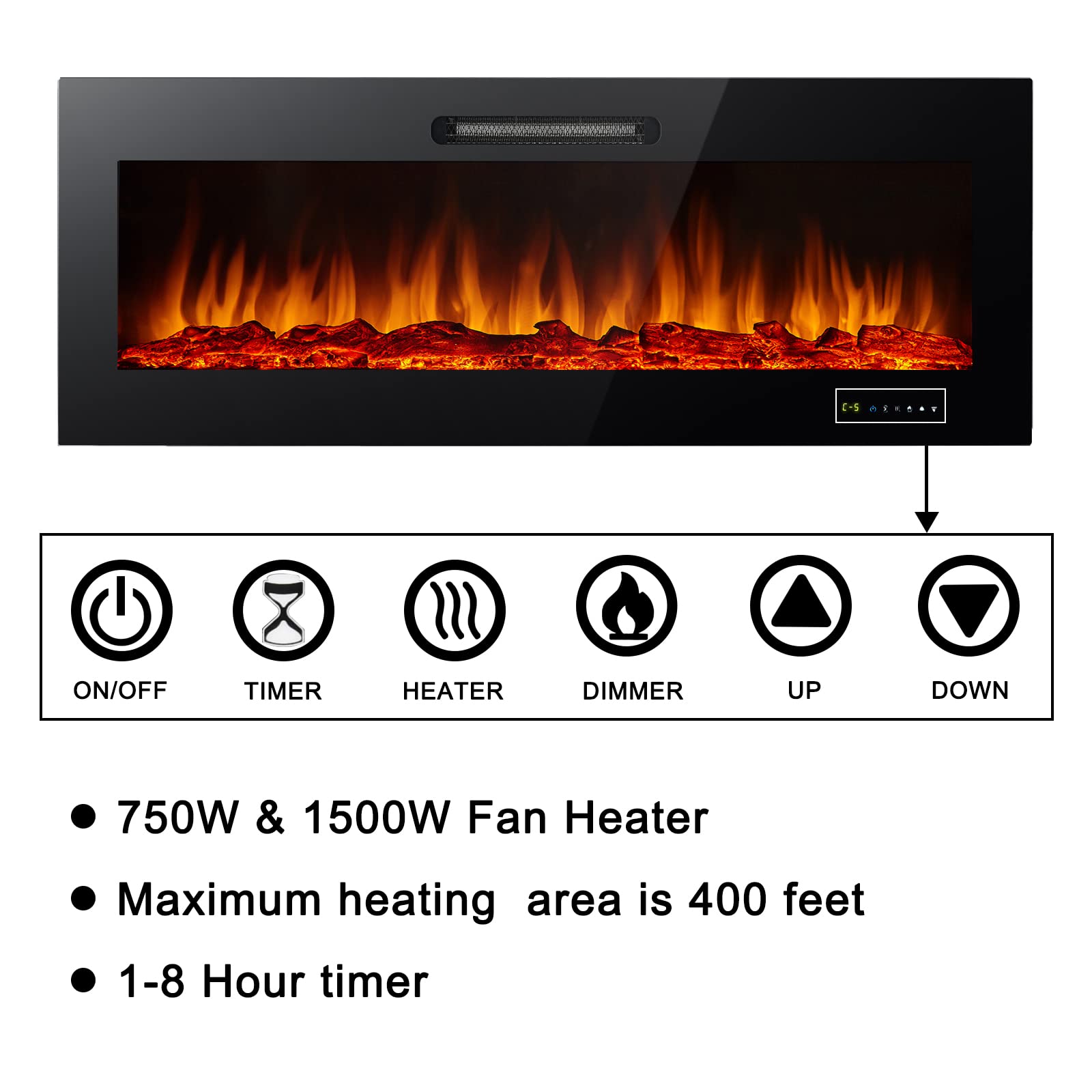 Alpaca 50 inches Home Electric Fireplace Recessed and Wall Mounted
