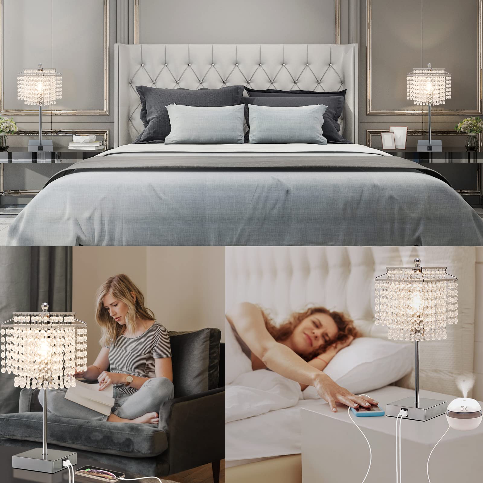 ZASTION Luvkczc - Juego de 2 lámparas de mesa de cristal con control táctil, lámpara de mesa de cristal USB, lámpara regulable de 3 vías con pantalla de cristal para dormitorio, sala de estar