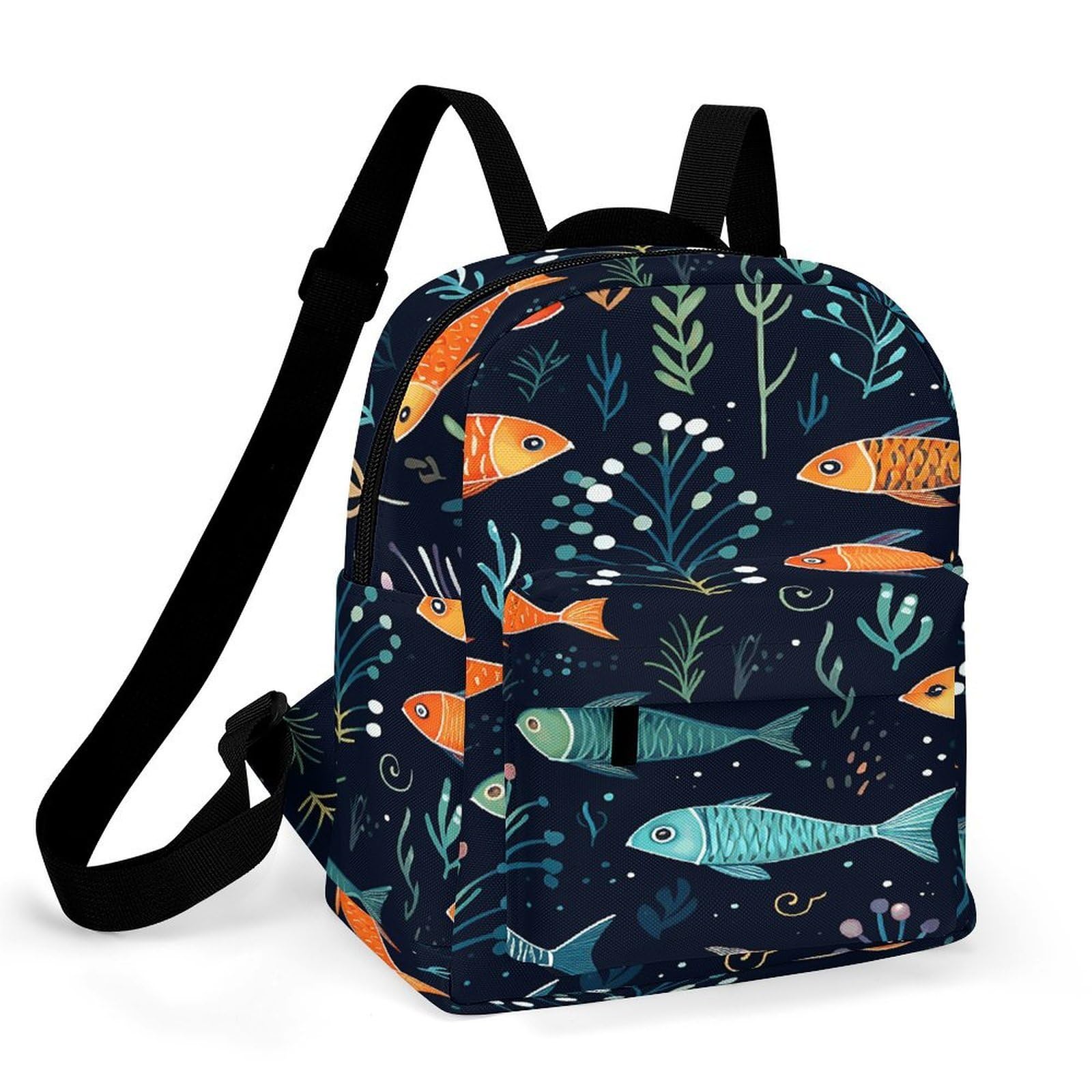 Mochila para mujer con patrón de peces pequeños y base estable de alta comodidad 8