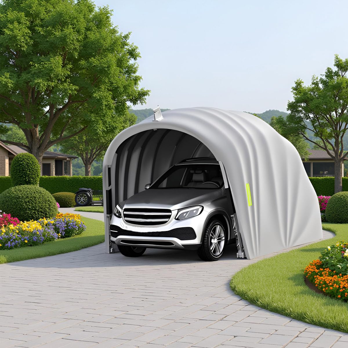 Garage Retrattile, Tettoia Temporanea per Auto, Riparo Portatile per Auto, Tettoia Resistente alle Intemperie, Chiudibile a Chiave per Berline, Motociclette, Cortile