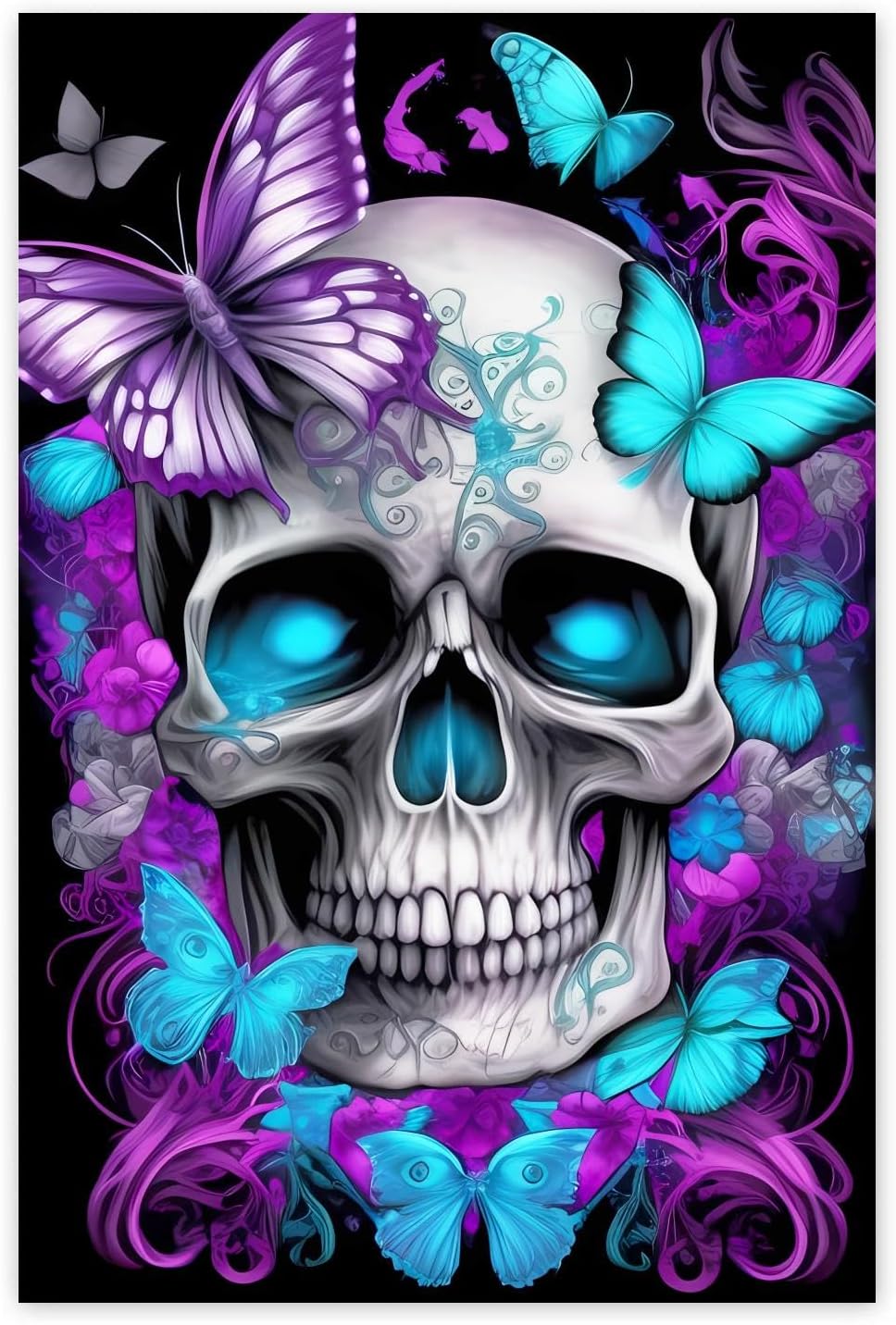 Gabbana Butterfly Skull Diamond Painting Kits, Full Round Diamond Art Kits for Adults 5D Skeleton Diamond Art, Personalized Gifts for Family and Friends Bar Wall Decor 16x20 Inch
