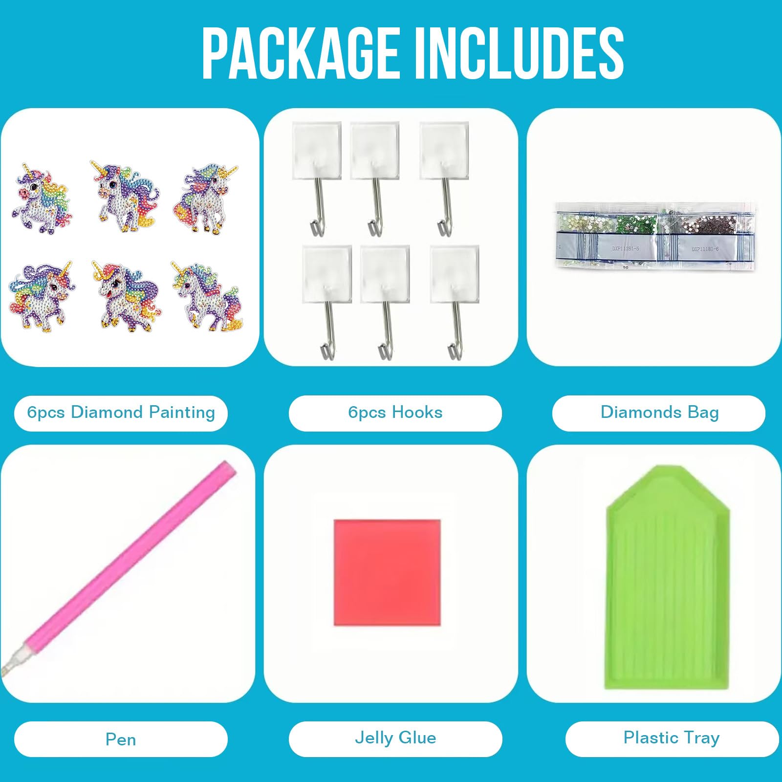 DIY Diamond Painting Ganci Autoadesivi, 6 Pezzi Diamante Pittura e Decorazione Unicorno Ganci, Appendiabiti per Bagno Cucina Ingresso 5D Pittura a Diamante Decorazione per Bambini e Adulti