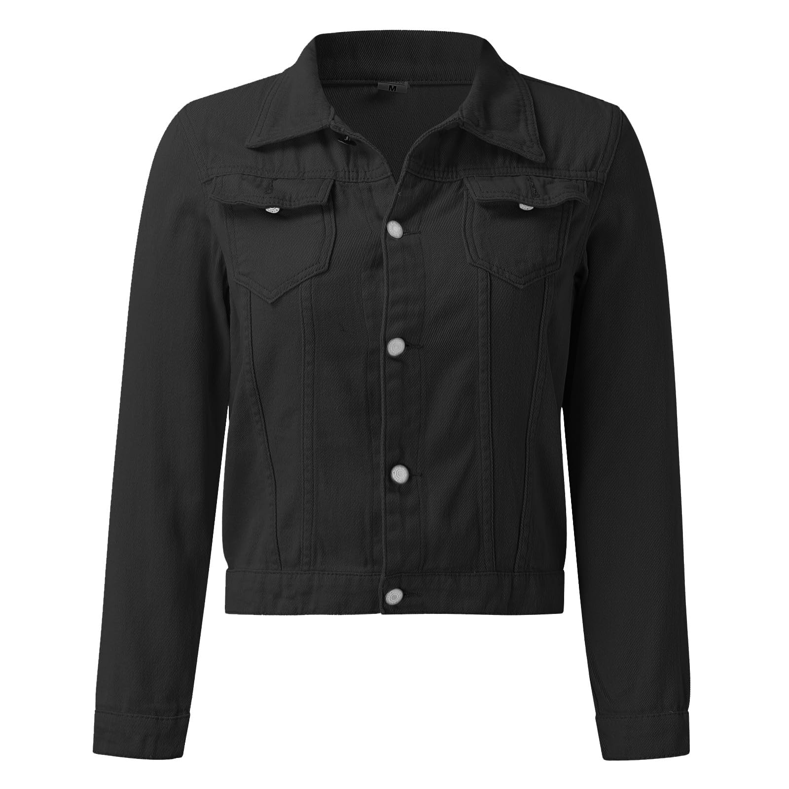 Veste en jean basique en coton denim uni avec poches à boutons pour femme