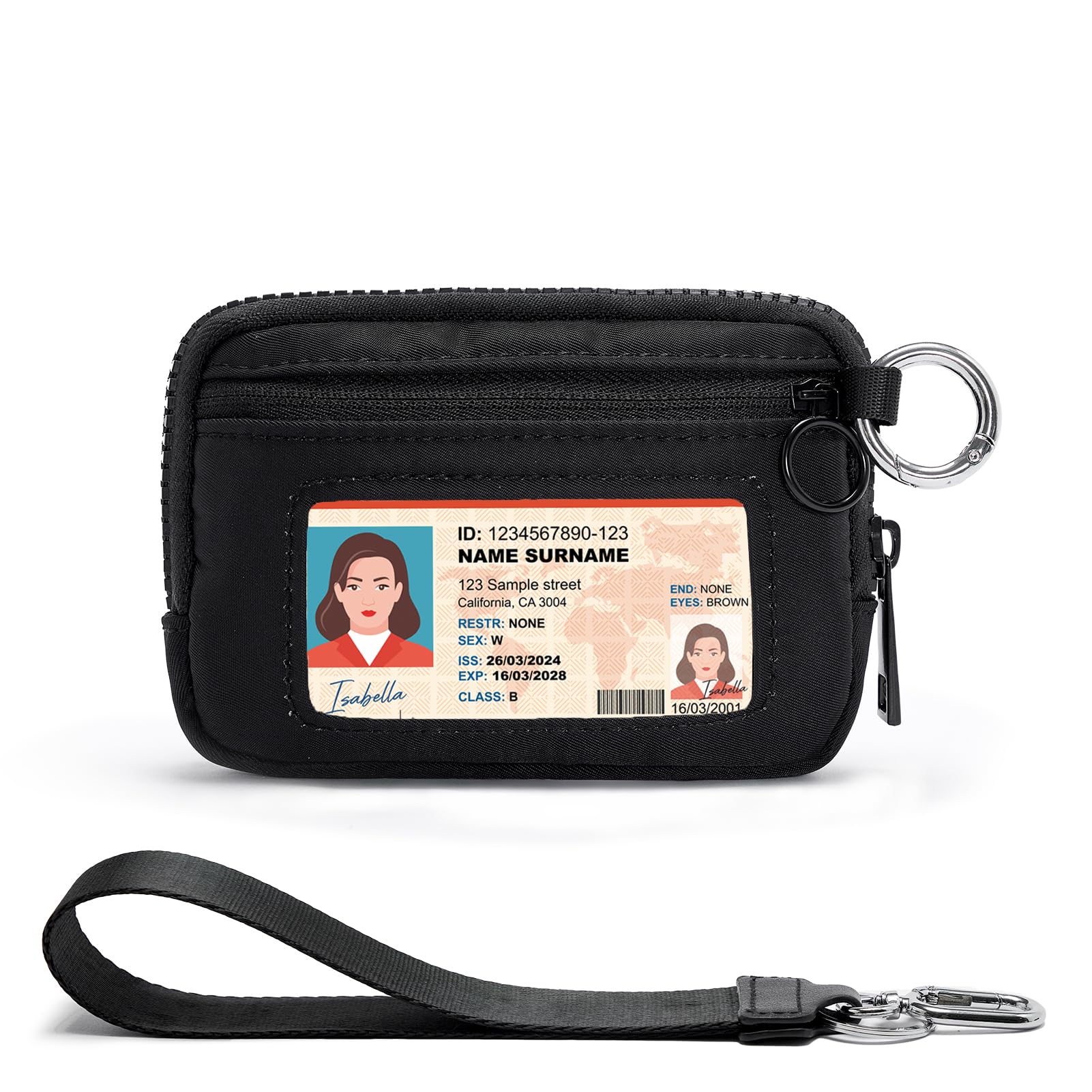 YDF The Iris Wallet for Women Mini Zip Card Case with Clear ID Window Zipper Coin Purse Lightweight Portable Keychain Wallet