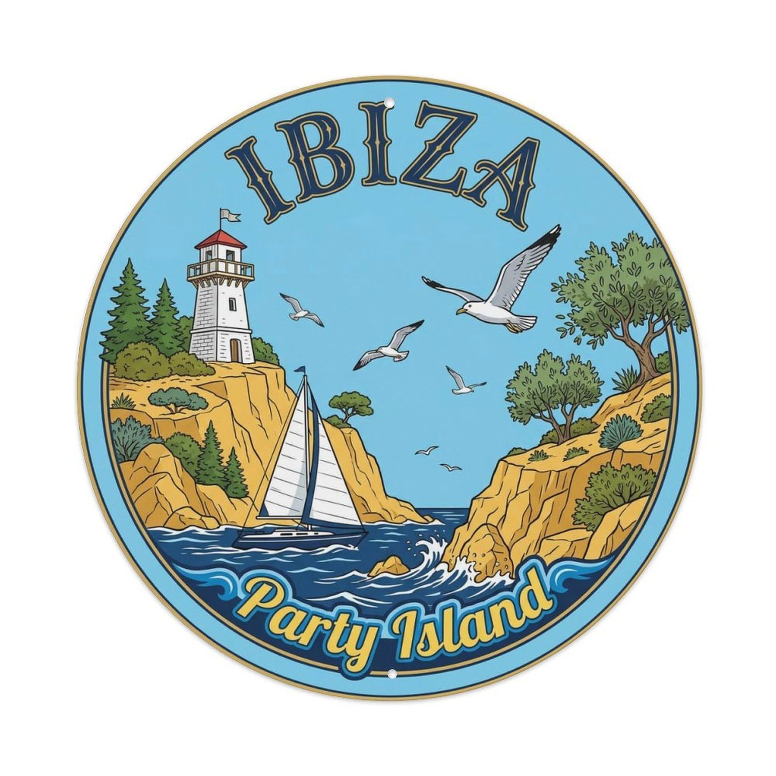 Vintage Travel Ibiza Spain Graphic Metal Tin Sign