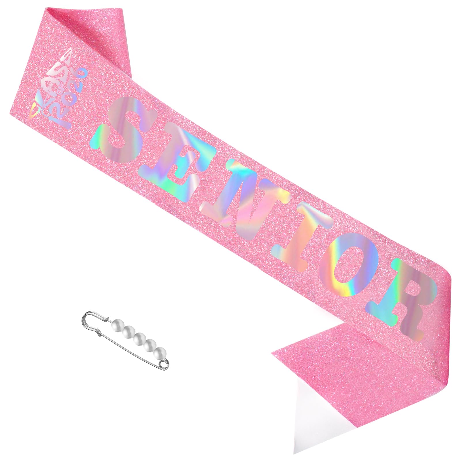 SKJIAYEE Class of 2026 Senior Sash, Pink Soft Sparkle Fabric Senior 2026 Sash with Foil Letters Decorations for Graduation Party, Cheerleader Finally