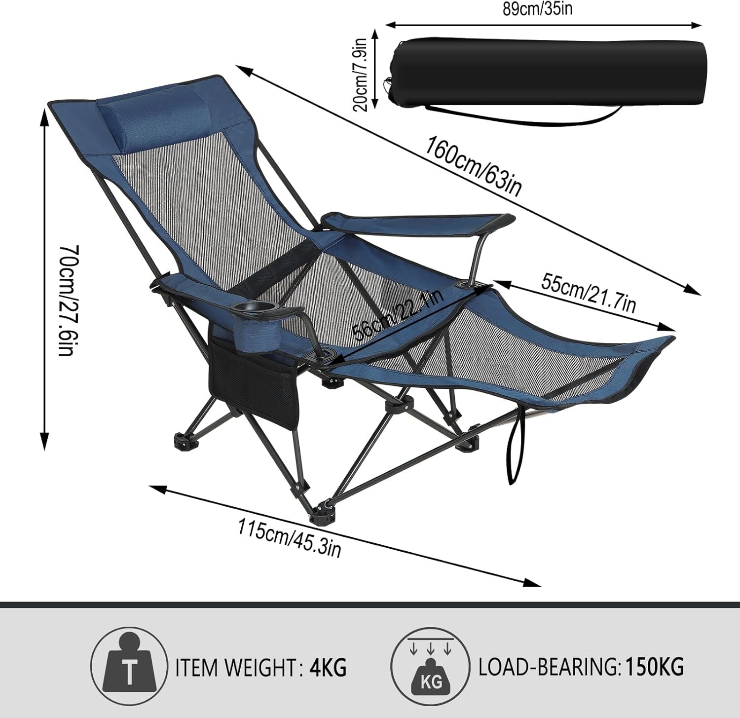 eSituro Chaise de Camping Pliante, Chaise de Pique-Nique Légère, Portable, Dossier Réglable à 2 Positions, pour Camping, Extérieur (1, Bleu)