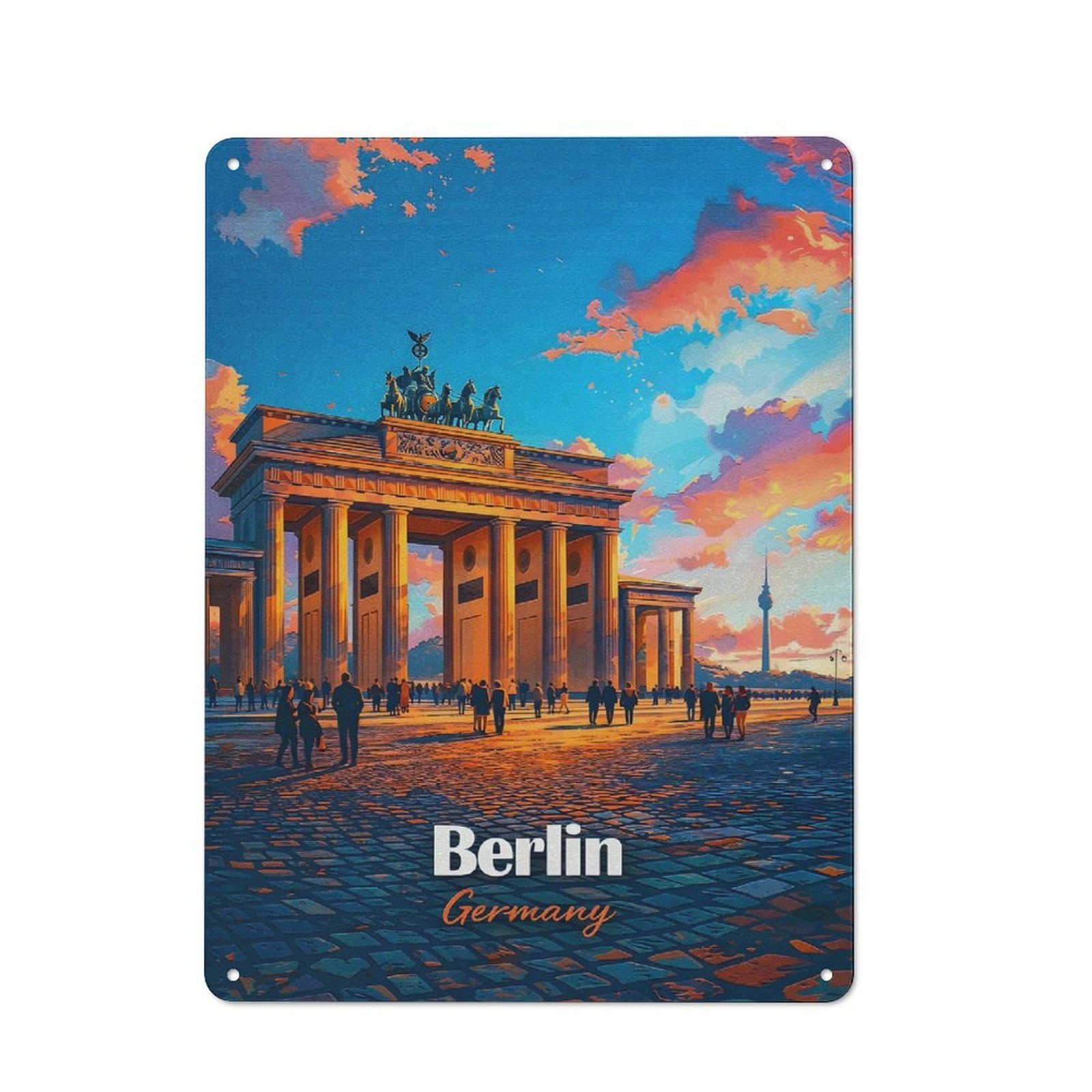 Brandenburg Gate at Sunset Warehouse Style Metal Wall Decor 40x30cm, Metal Wall Sign for Workspace, Cafe, Hallway Or Garage