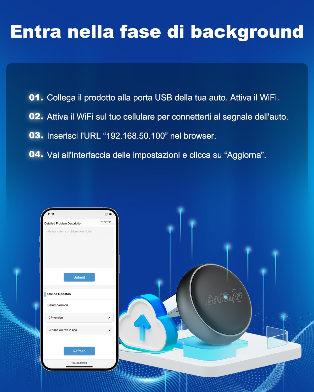 Carlinkit Adattatore wireless per auto CarPlay e Android, mini ultra 3 converte OEM cablato a wireless per iPhone e Android 11+, USB-A/Type-C Plug & Play, connessione veloce, aggiornamento online