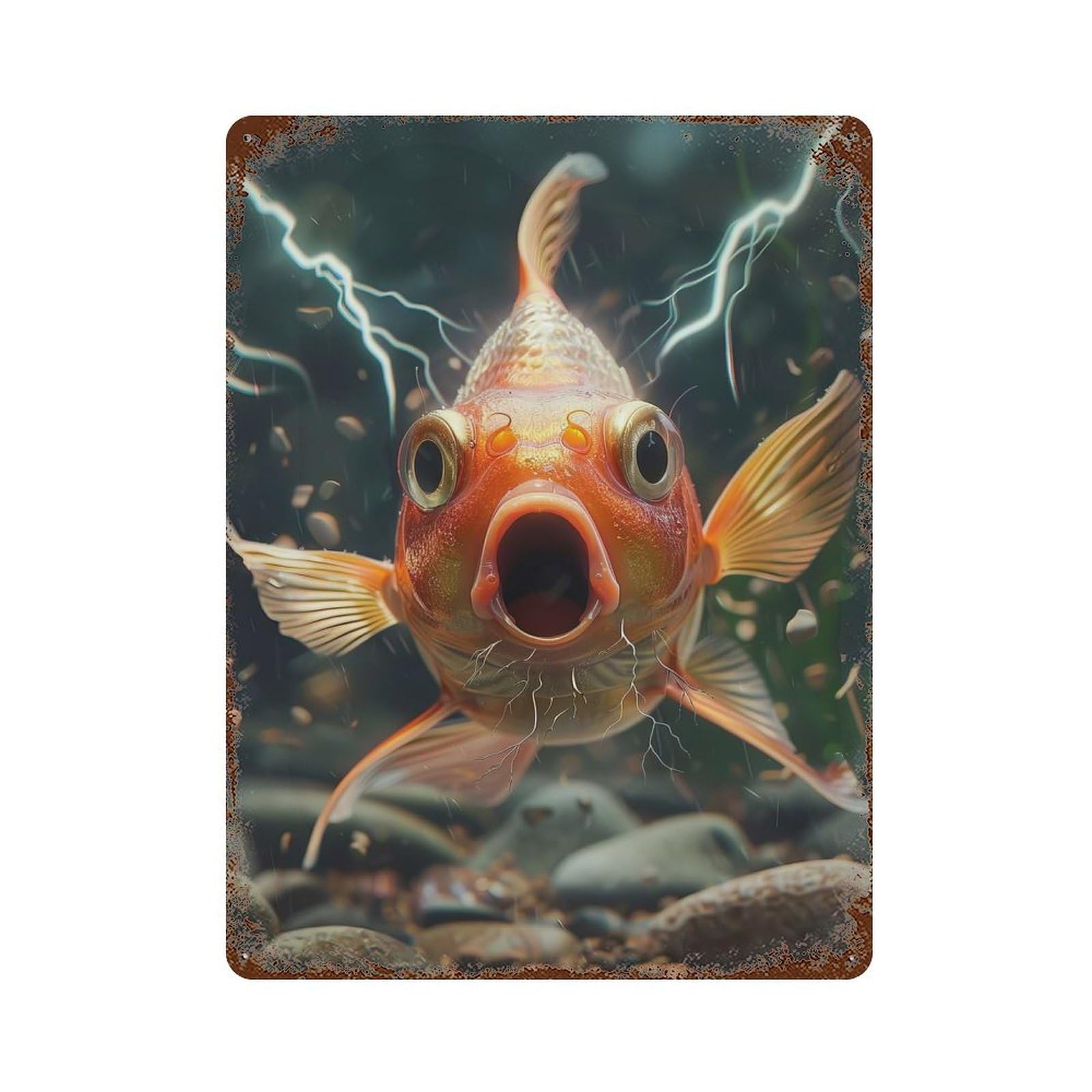 Goldfish Lightning Rusty Metal Tin Sign 15.7"x11.8", Farmhouse Wall Decor for Farmhouse, Kitchen And Entryway Decor
