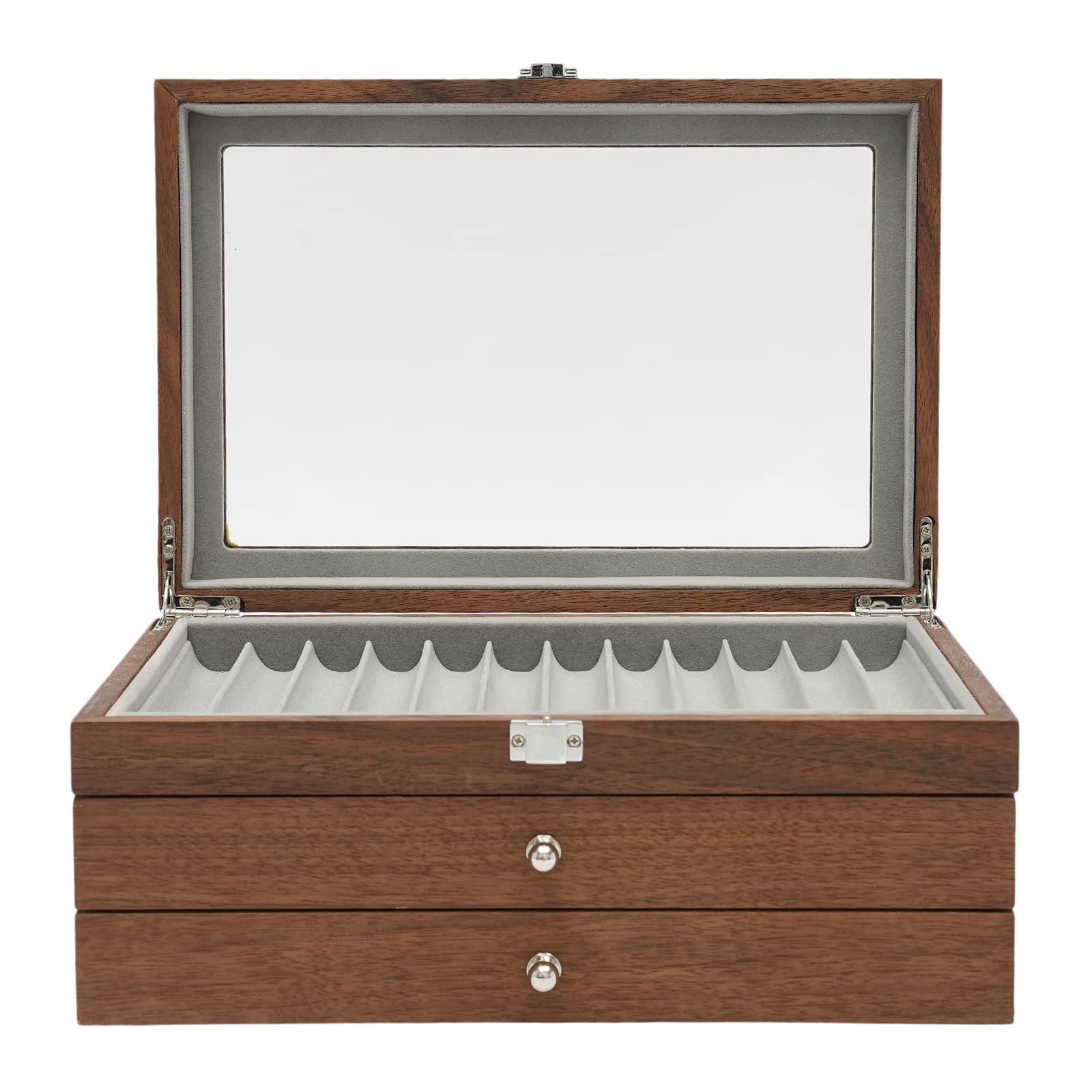 HHEMSTD 34 Slots Pen Holders Walnut Wood Fountain Pen Box 3 Tiers Retro Pen Storage Box for Storing Different Types of Pens Walnut Color