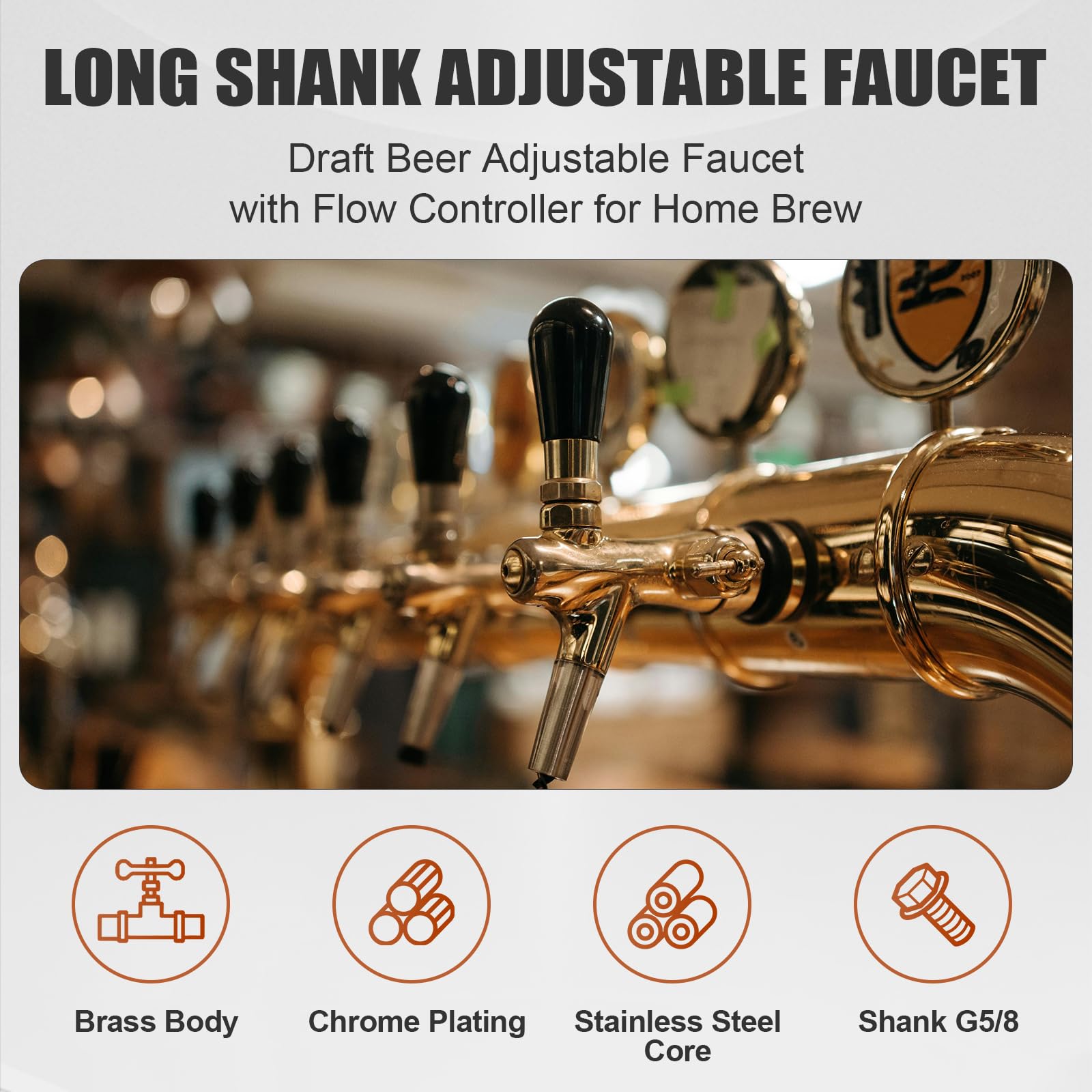 Robinet de bière réglable G5/8, Tireuse a Biere à Longue Tige, pour la maison Bière Bar Restaurants