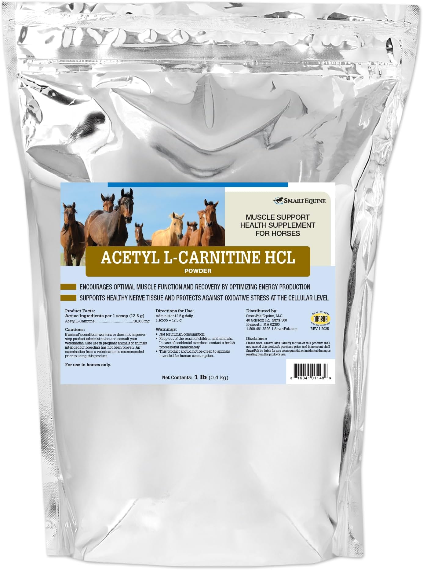 SmartEquine Acetyl L-Carnitine HCL Powder | Horse Energy Supplement & Muscle Supplement for Horses Supporting Muscle Function & More | Antioxidant-Rich Pure Formula | 1 lb Bag