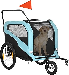 PawHut 2-in-1 Hundeanhänger, Fahrradanhänger für Hunde, Hundewagen mit Reflektoren, Hundebuggy max. 30 kg, Hundefahrradanhänger für Große Hunde, Oxford-Gewebe, Blau