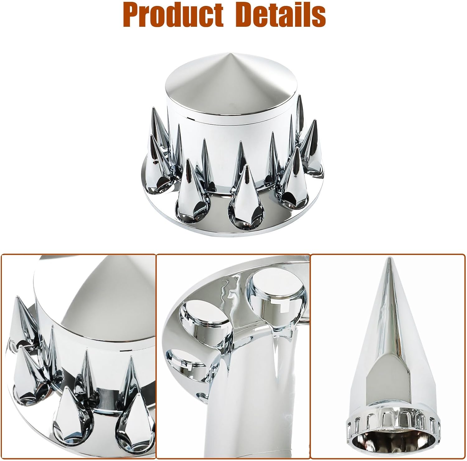 LABLT 4 Pack of Chrome Rear Axle Wheel Cover Set with 33mm Spike Screw-on Lug Nut Cover Removable Caps Replacement for Semi Truck