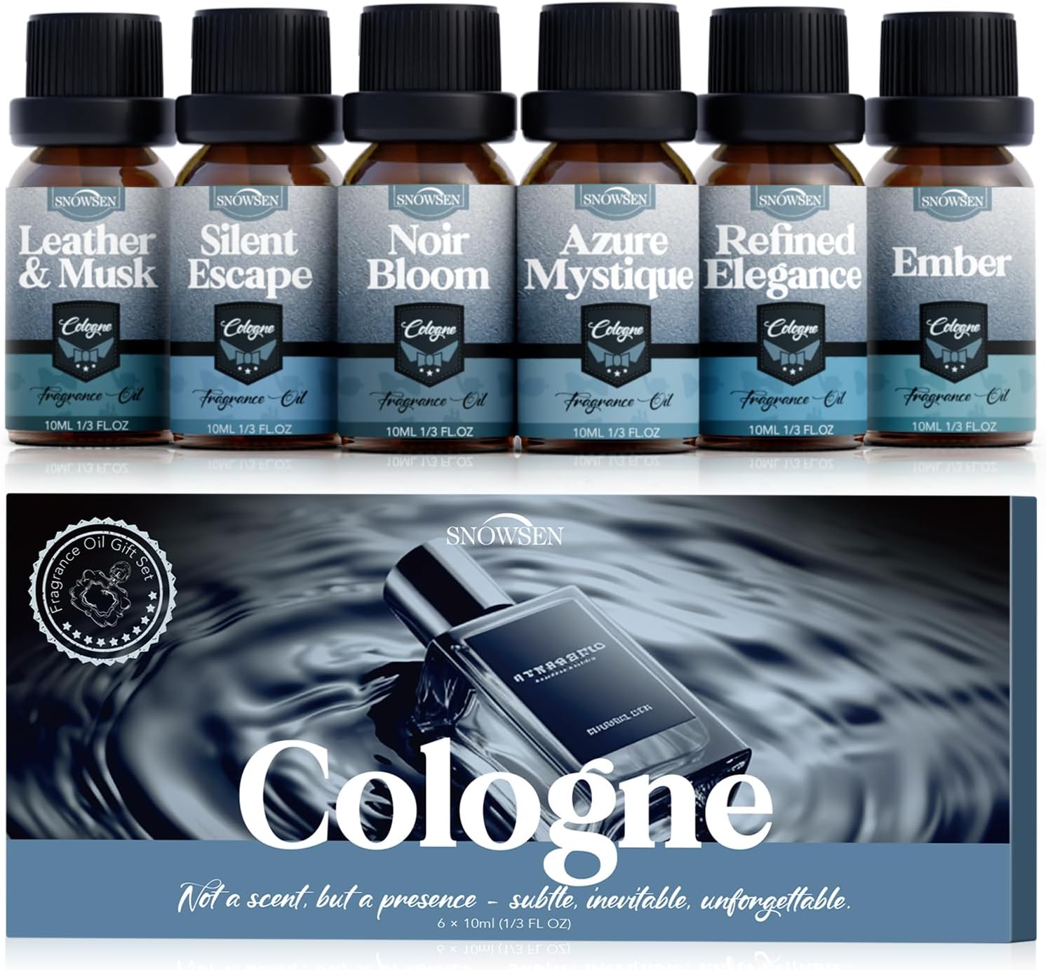 Essential Oil Cologne Set, Premium Diffuser Oil Blends for Aromatherapy, Candle Scent for Candle Making, Soap Making, Include Leather & Musk, Azure Mystique, Ember, Noir Bloom and More - Amazon product rated Grade A