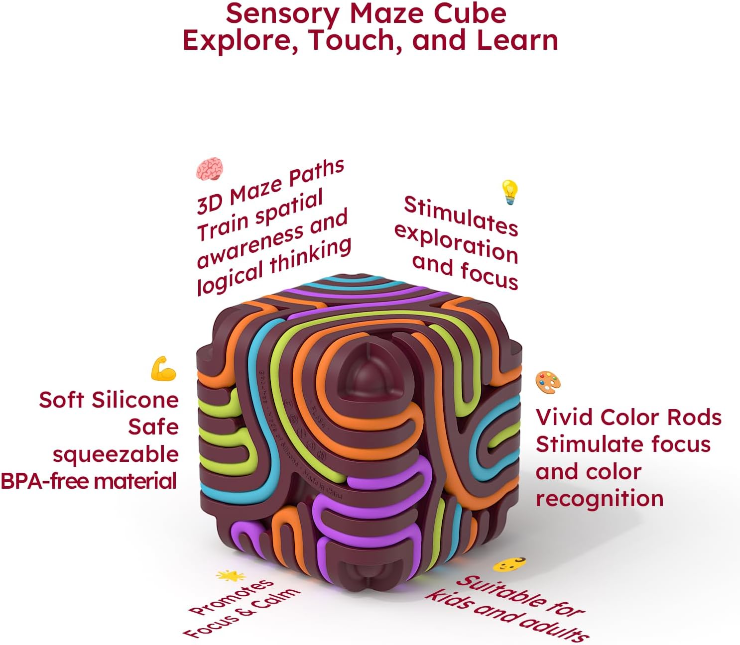 Accevo Sensory Fidget Toys for Kids Adults, Sensory Activity Board with 15 Strings, Silicone Cube Toys for Autism ADHD Anxiety Stress Relief, Stocking Stuffers for Women Men Teen Gifts