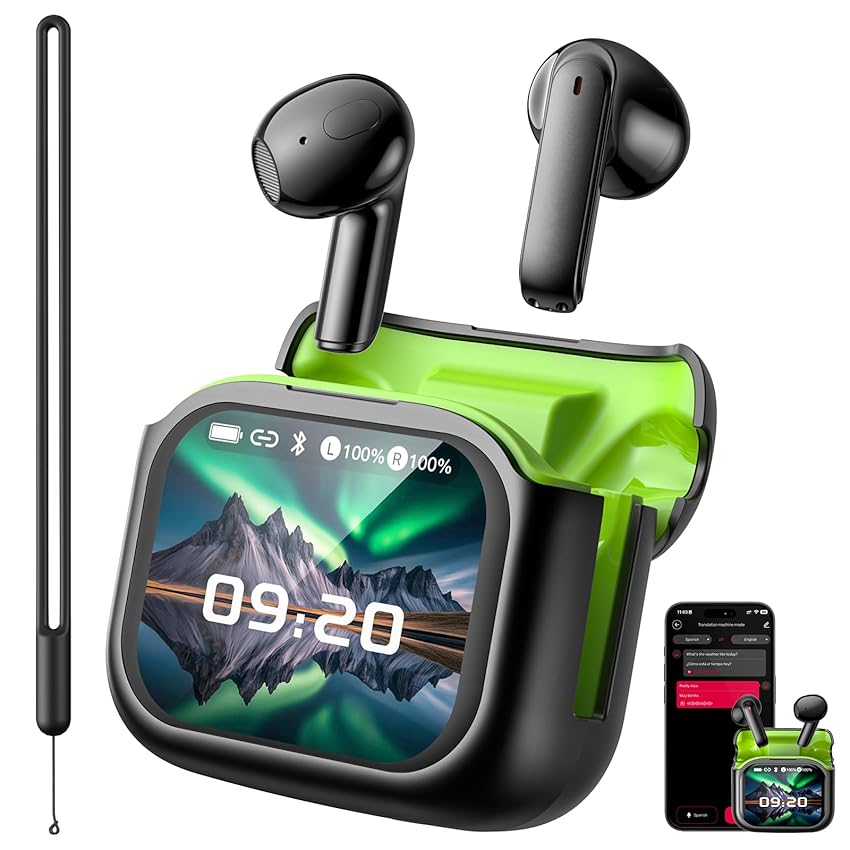 Relxhome MS103 AI Cuffie Traduzione, 3-in-1 Auricolari Cuffiette, Traduttore Istantaneo Vocale in 134 Lingue, 6 Modalità Traduzione, Schermo Tattile LED, 60h autonomia, Musica/Chiamate/Traduttore