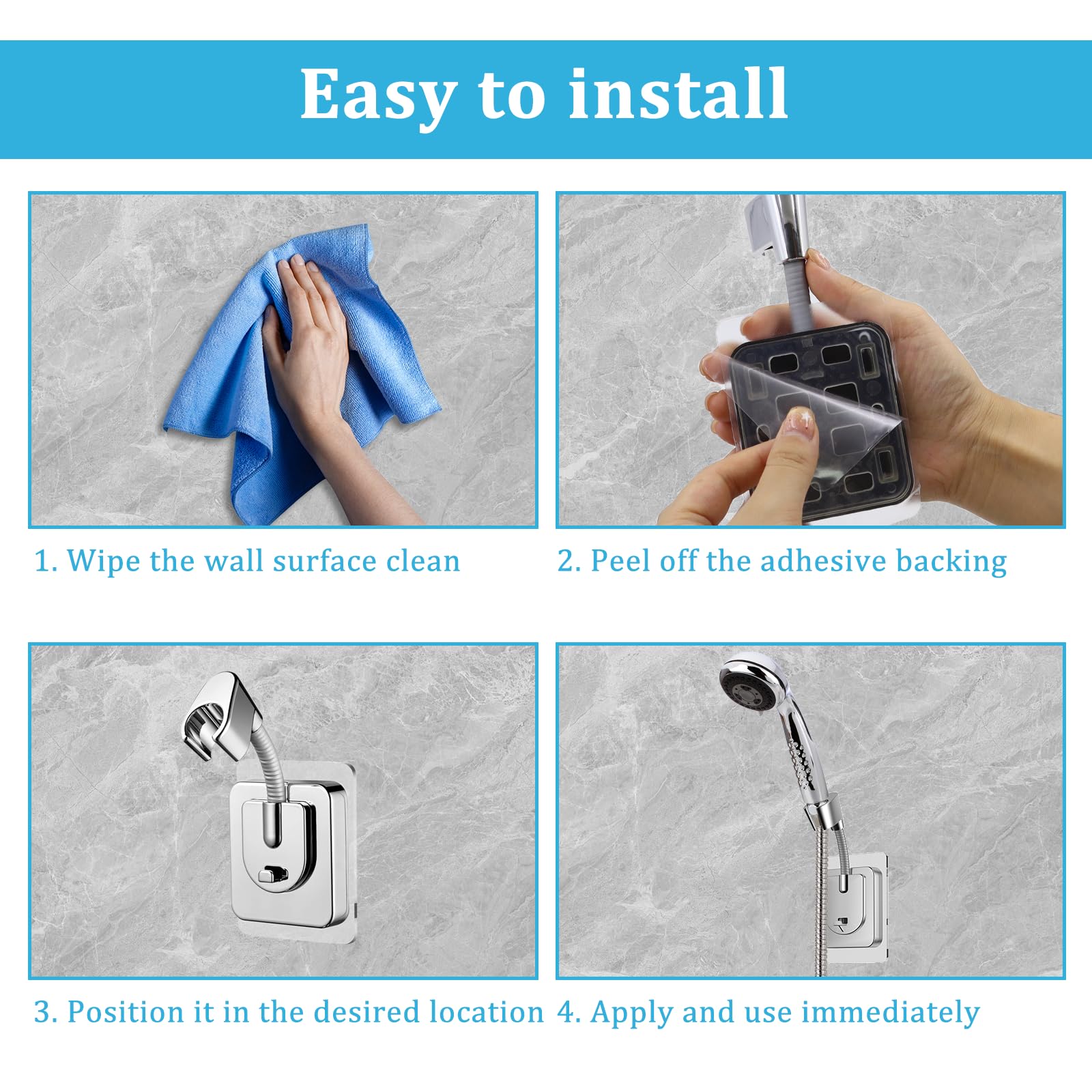 2 Pezzi Supporto per Soffione Doccia Senza Foratura con adattatore in silicone Supporto Doccia Adesivo per Bagno Supporto Universali Soffione Doccia Regolabil