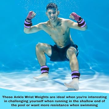 Hollowfly 2 Pairs Ankle Wrist Weights for Land or Aquatic Exercise Aqua Cuffs Aqua Aerobics Fitness Bands for Ankle and Wrist Adjustable Weights for Swimming Pool Workout Equipment