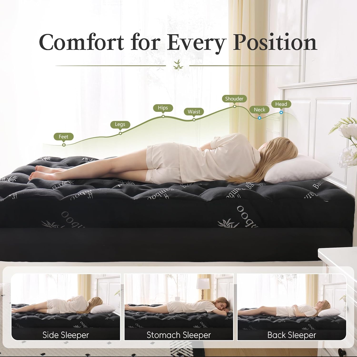  5 Inch Queen Mattress Topper, Breathable Bamboo Viscose Air Layer thumbnail